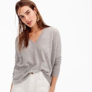 NWT J.Crew Cashmere V-Neck Boyfriend Sweater in Heather Grey